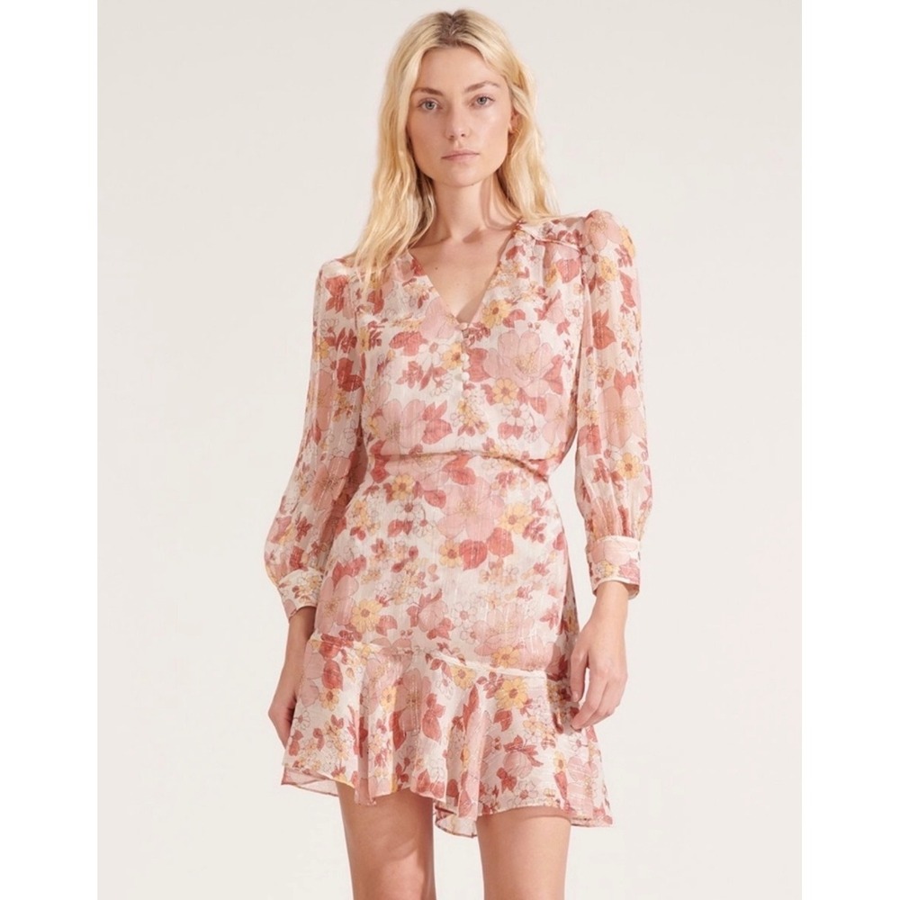 Veronica Beard Cybil Silk Floral Lurex Mini Dress Pink Peach Size 4